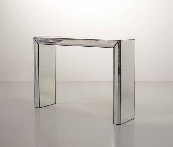 Console en miroir argenté minimaliste et exclusive, fabriquée à la main, objet d'art
