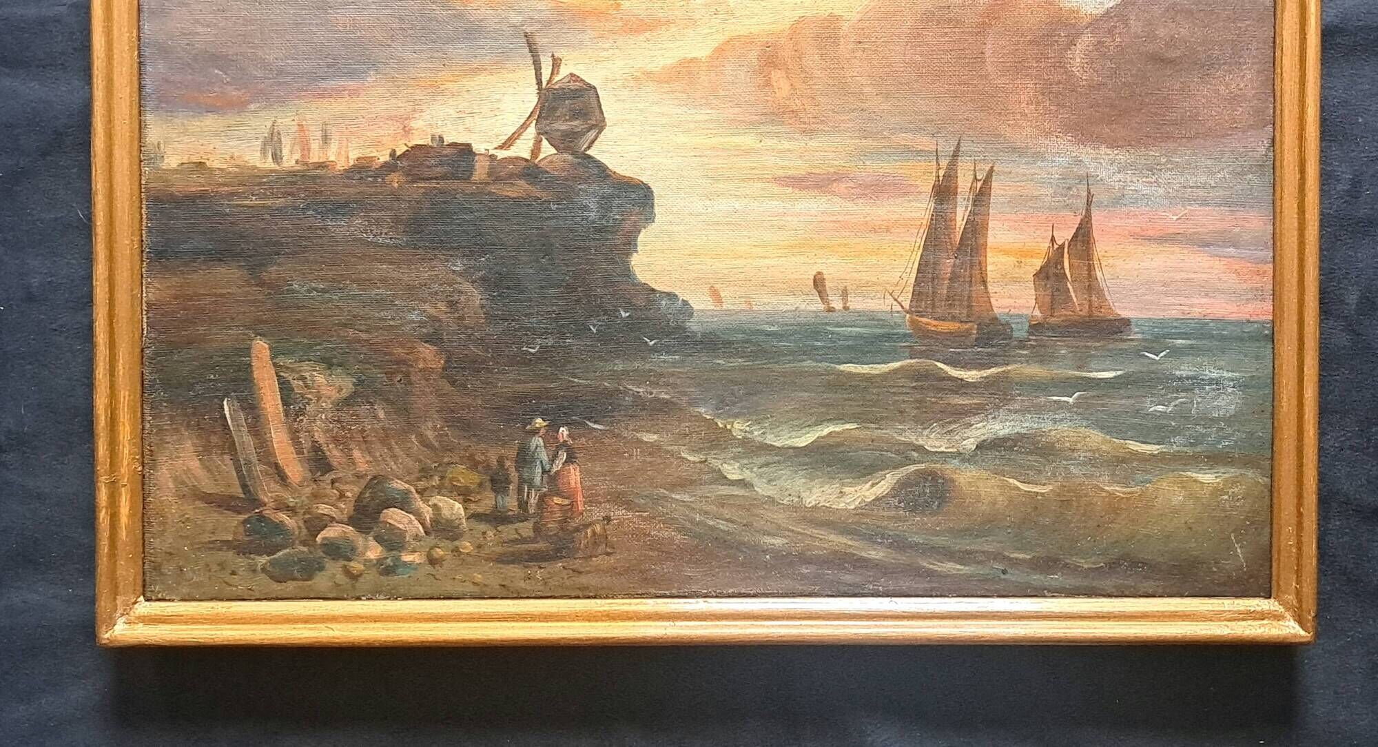 Pair of Impressionist paintings, Oil on canvas 1830, Romantic seascape