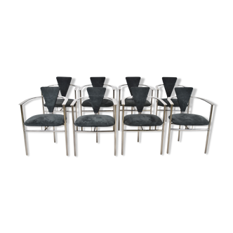 Set of 8 post modern dining chairs by Belgochrom, 1980s