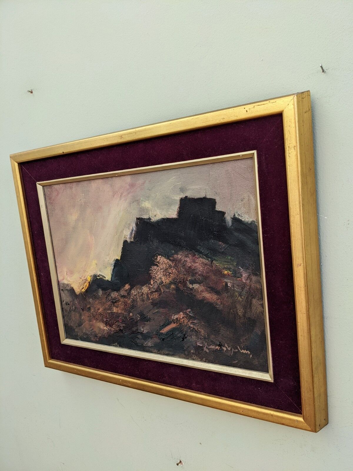 Mid-Century Modern "Break of Day" Swedish Abstract Landscape Oil Painting, Framed