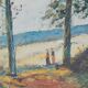 Oil on canvas painting forest by the sea