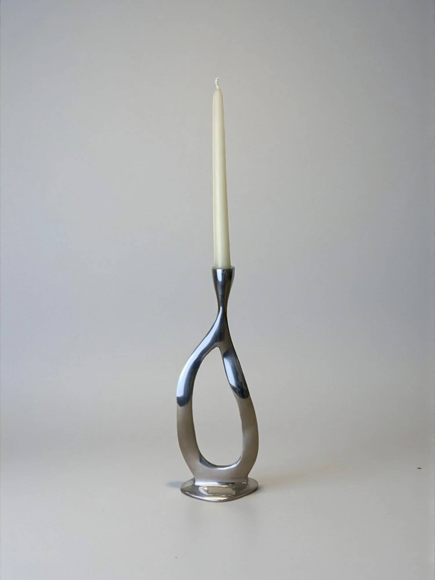 Biomorphic candleholder, solid aluminium, Spain, circa 1970