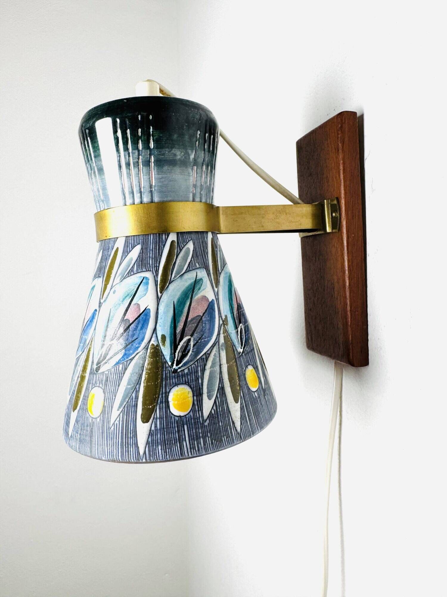 Decorative Sgraffito Ceramic Wall Lamp By Tilgmans Keramik, Sweden 1960S