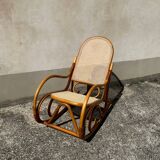 Thonet style rocking chair in bent beech wood and vintage canework