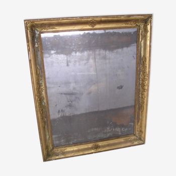 Miroir ancien en bois et stuc doré à la feuille d'or 89 x 72