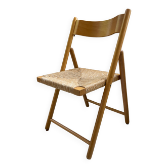 Folding chair beech and straw 80s