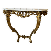 Console style Louis XV en bois doré et marbre