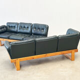 Canapé d'angle modulable en pin et cuir vert, Allemagne années 1970