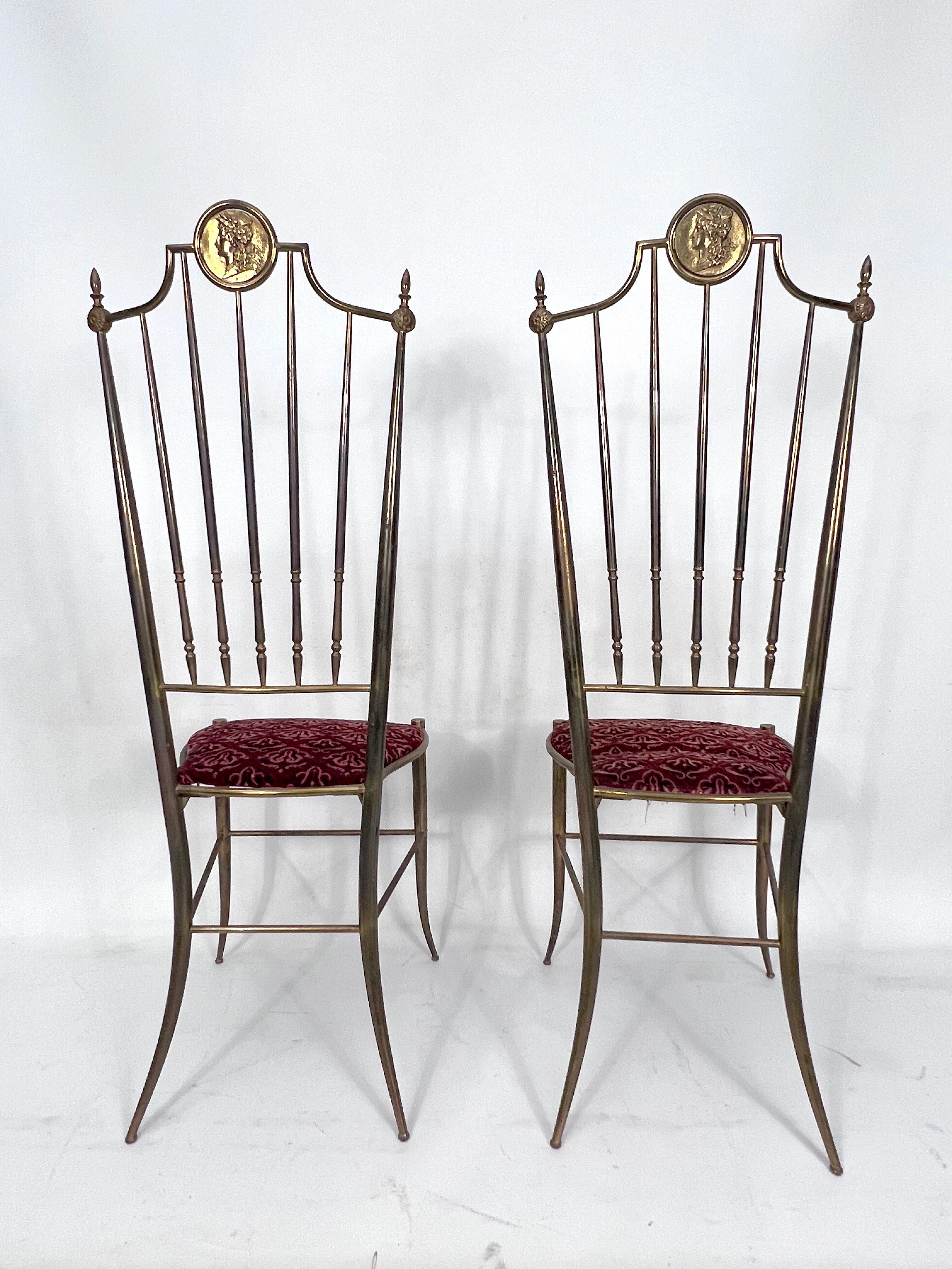 Vintage pair of Brass Tall Chairs from Chiavari, Italy 1950s