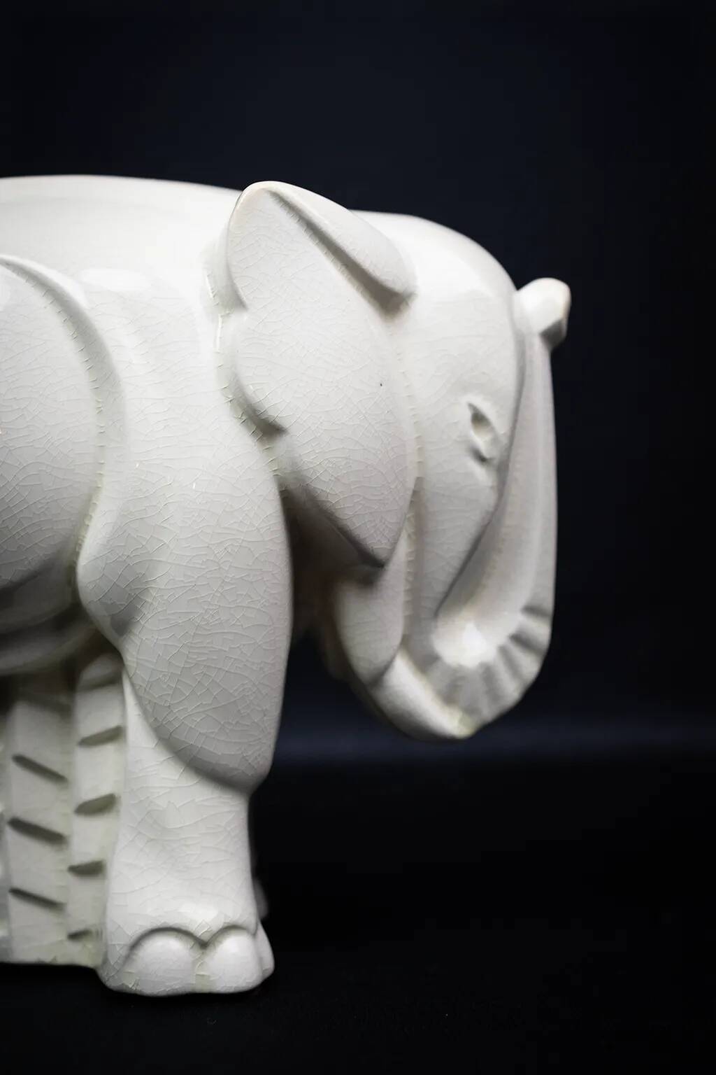 Cracked porcelain elephant in Art Deco style attributed to Charles Lemanceau, 1930.