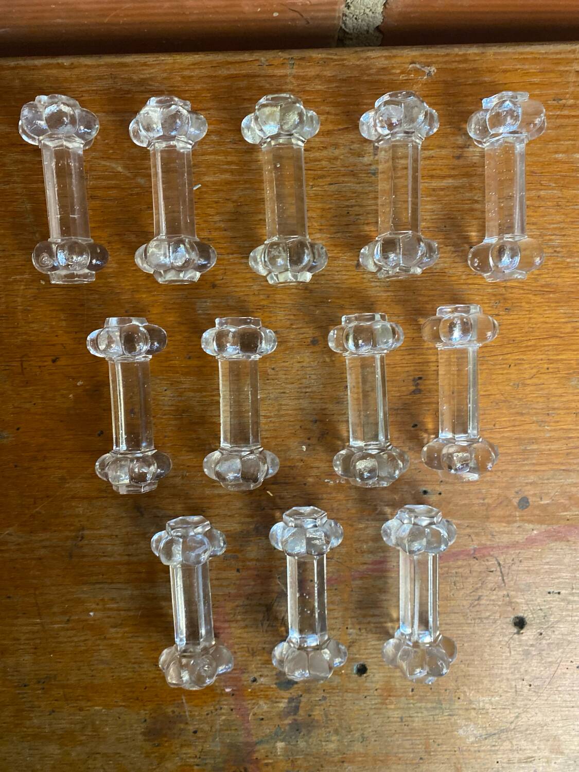 Set of 12 Antique Molded Bubble Glass Knife Rests Vintage Tableware