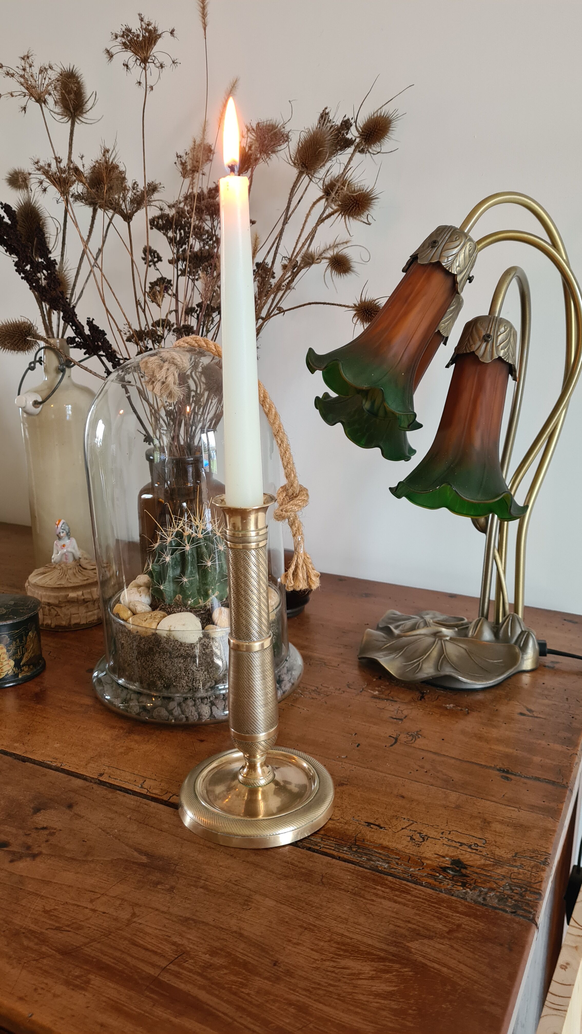 Copper and brass candle holder