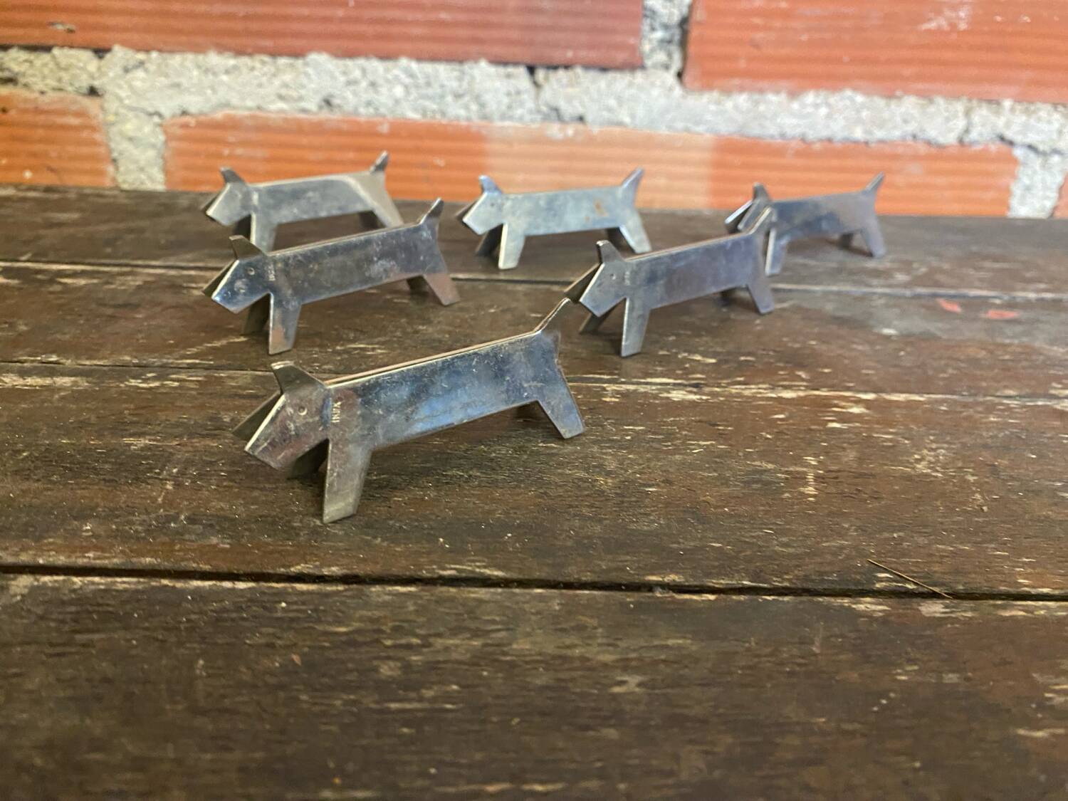 Set of 6 Vintage Stainless Steel Dog-Shaped Knife Rests Art Deco France