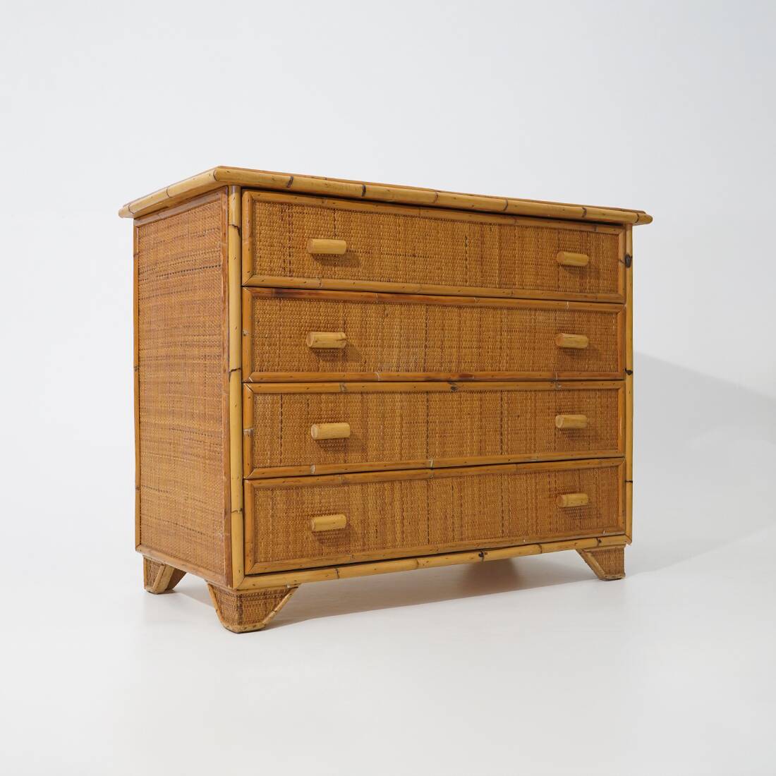 Bamboo and woven wicker chest of drawers, 1970s