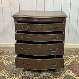 1950s English mahogany chest of drawers with one shelf