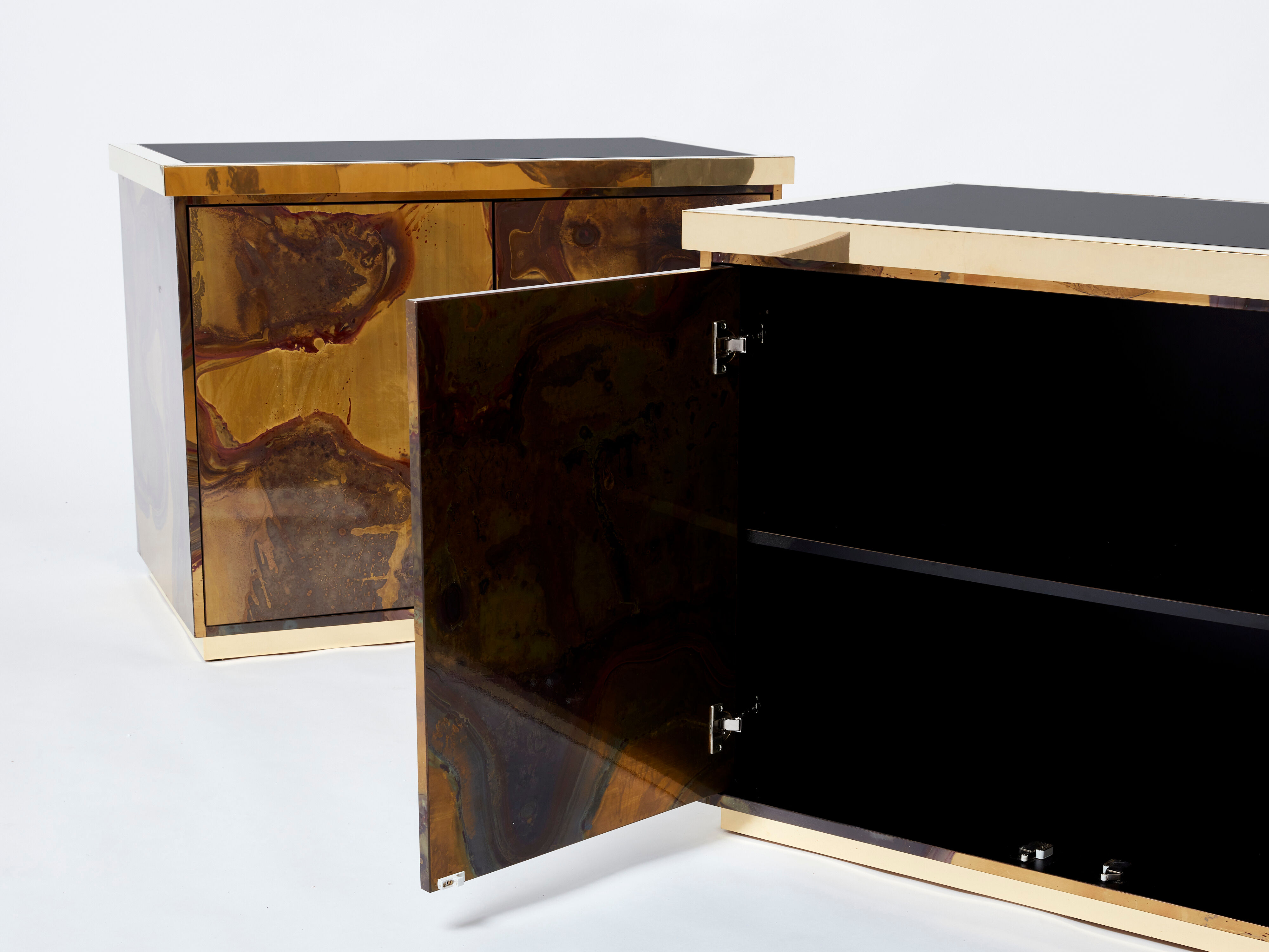 Pair of brass cabinets oxidized 1970