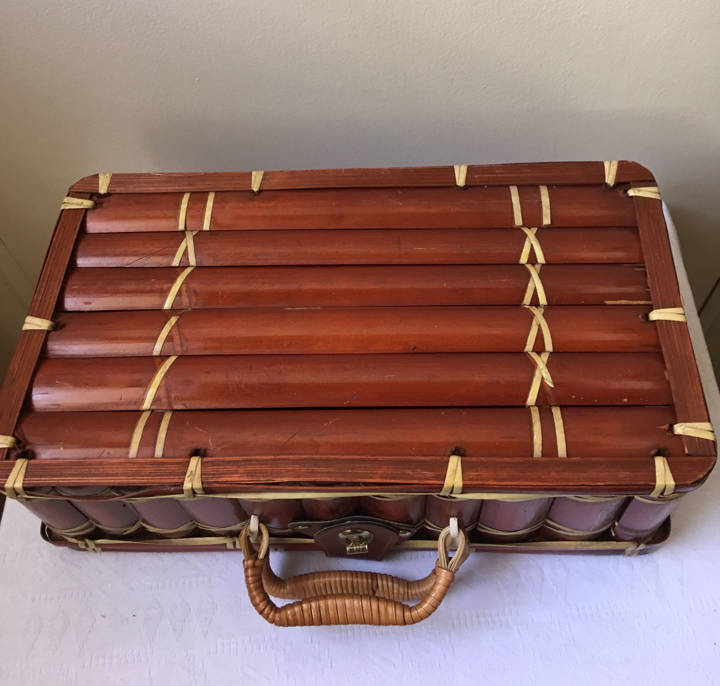 Suitcase in wicker and vintage bamboo