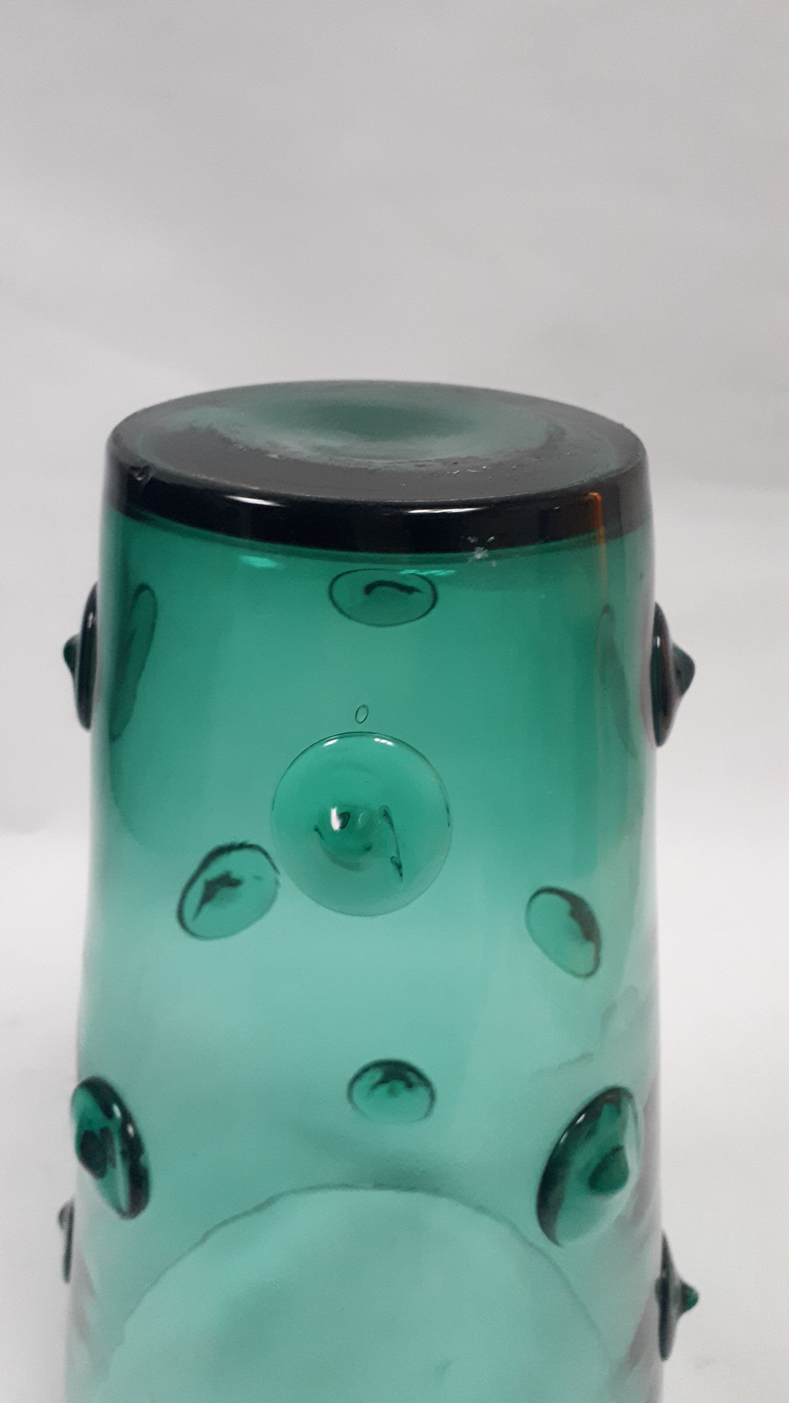 large vase glass vintage style Murano 1970 1980 green transparent relief decoration