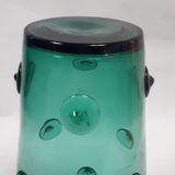 large vase glass vintage style Murano 1970 1980 green transparent relief decoration