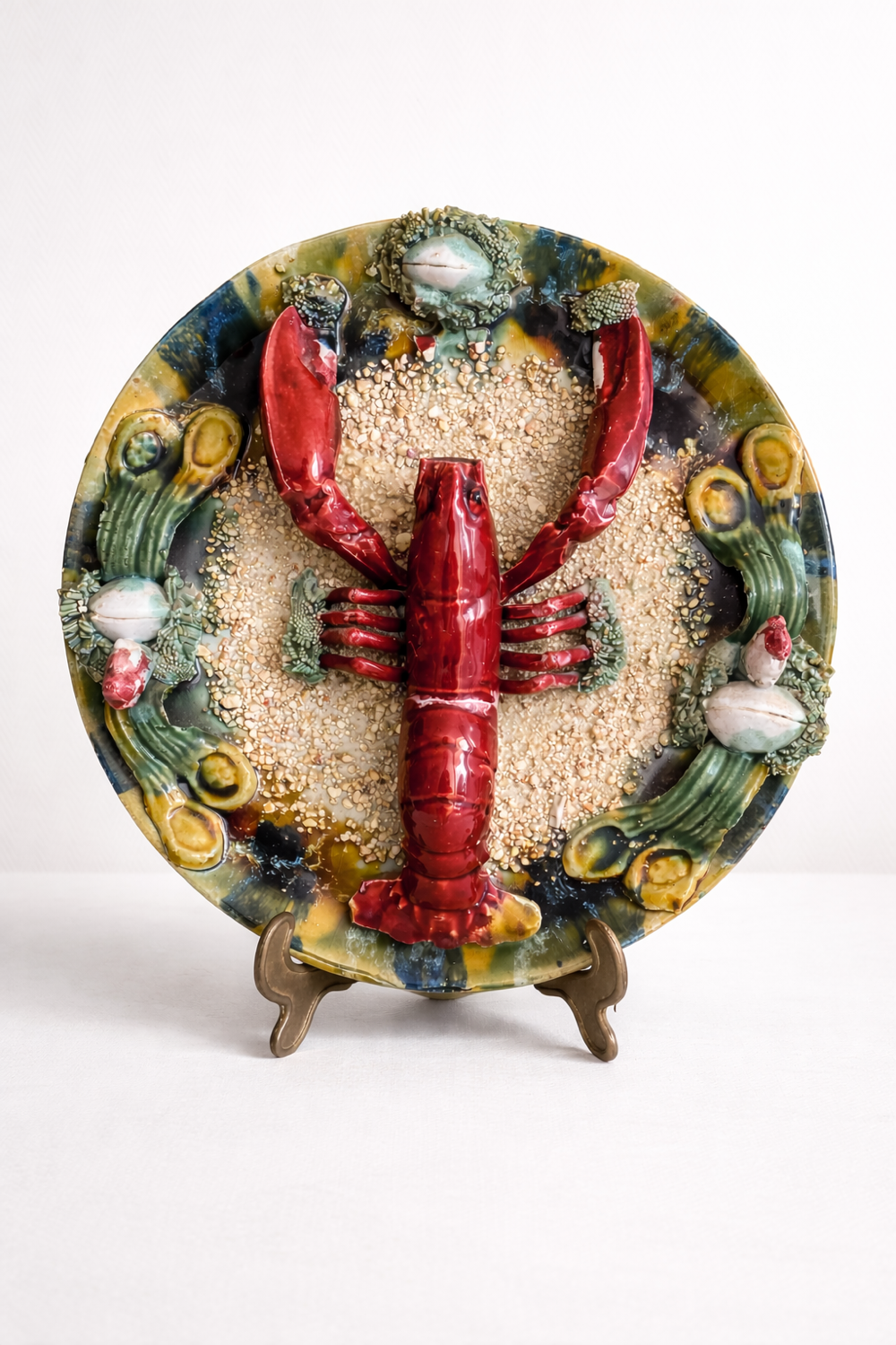 Caldas ceramic Portugal large plate lobster relief decoration
