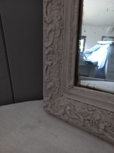 Miroir ancien fronton patiné lin époque XIXème
