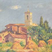 Landscape with village in golden light 'Sant Andreu de Salou'