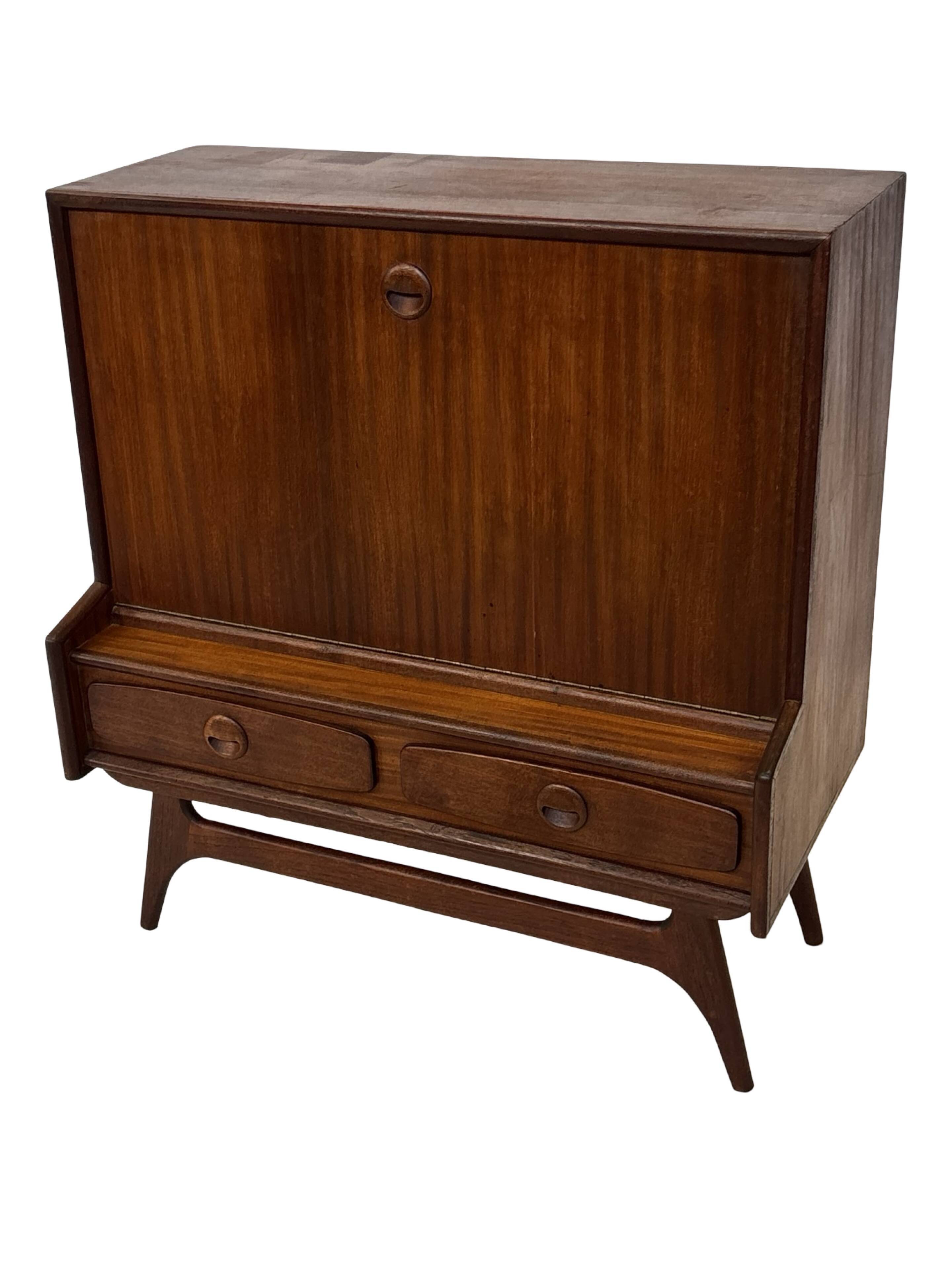 Vintage teak wall cabinet with flap door 1960s design wall unit