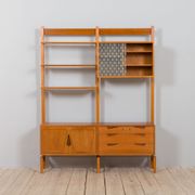 Rival 2 bay free standing teak wall unit with 3 cabinets and 3 shelves by Brodrene Jatogs Norway, Kj
