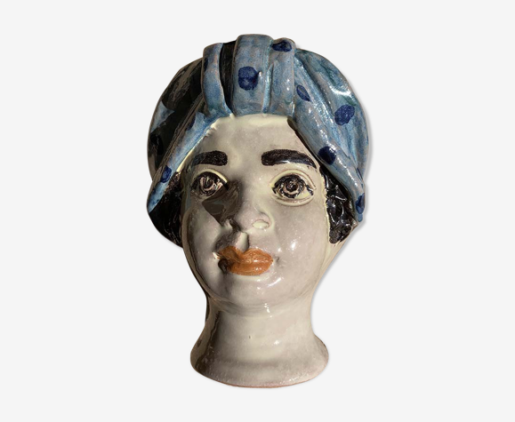 Vase tête mini bleu à pois femme