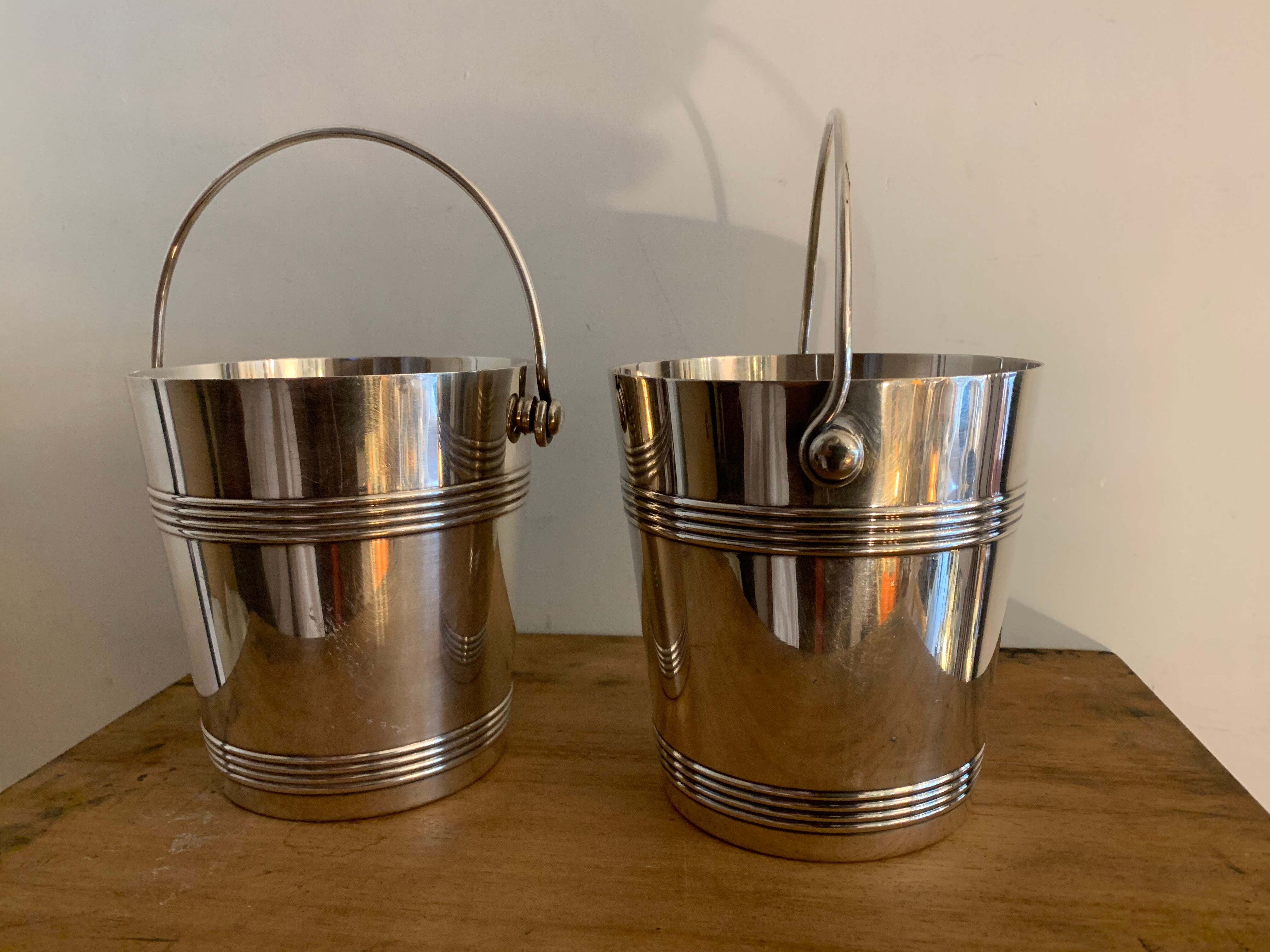 Pair of luc Lanel Christofle Gallia silver metal ice buckets 1940