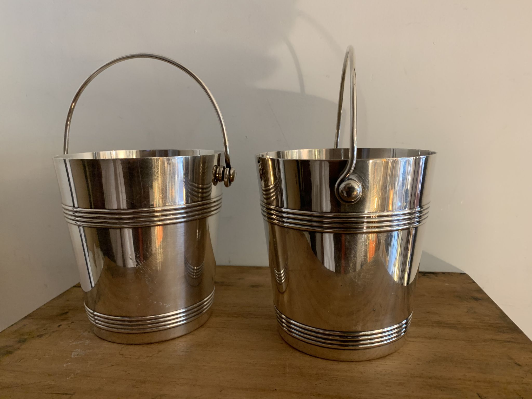 Pair of luc Lanel Christofle Gallia silver metal ice buckets 1940