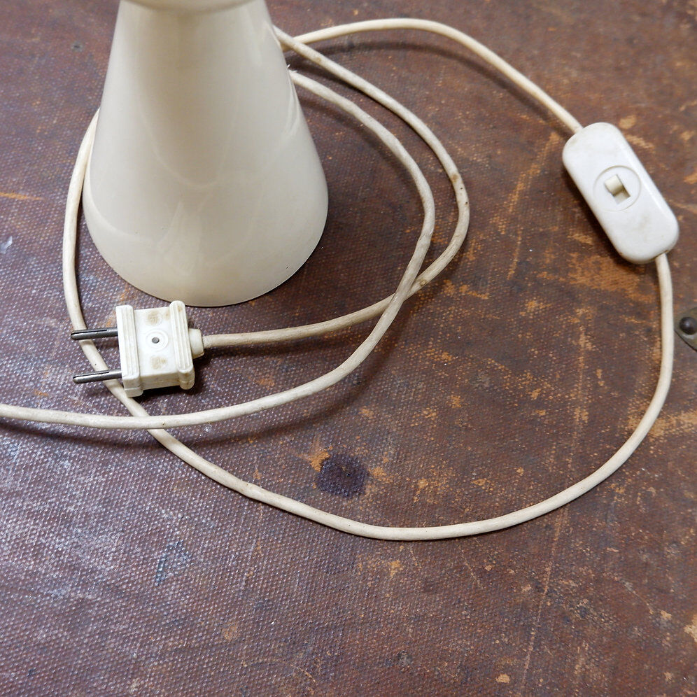 Vintage ceramic table lamp in sand color with a new rope lampshade