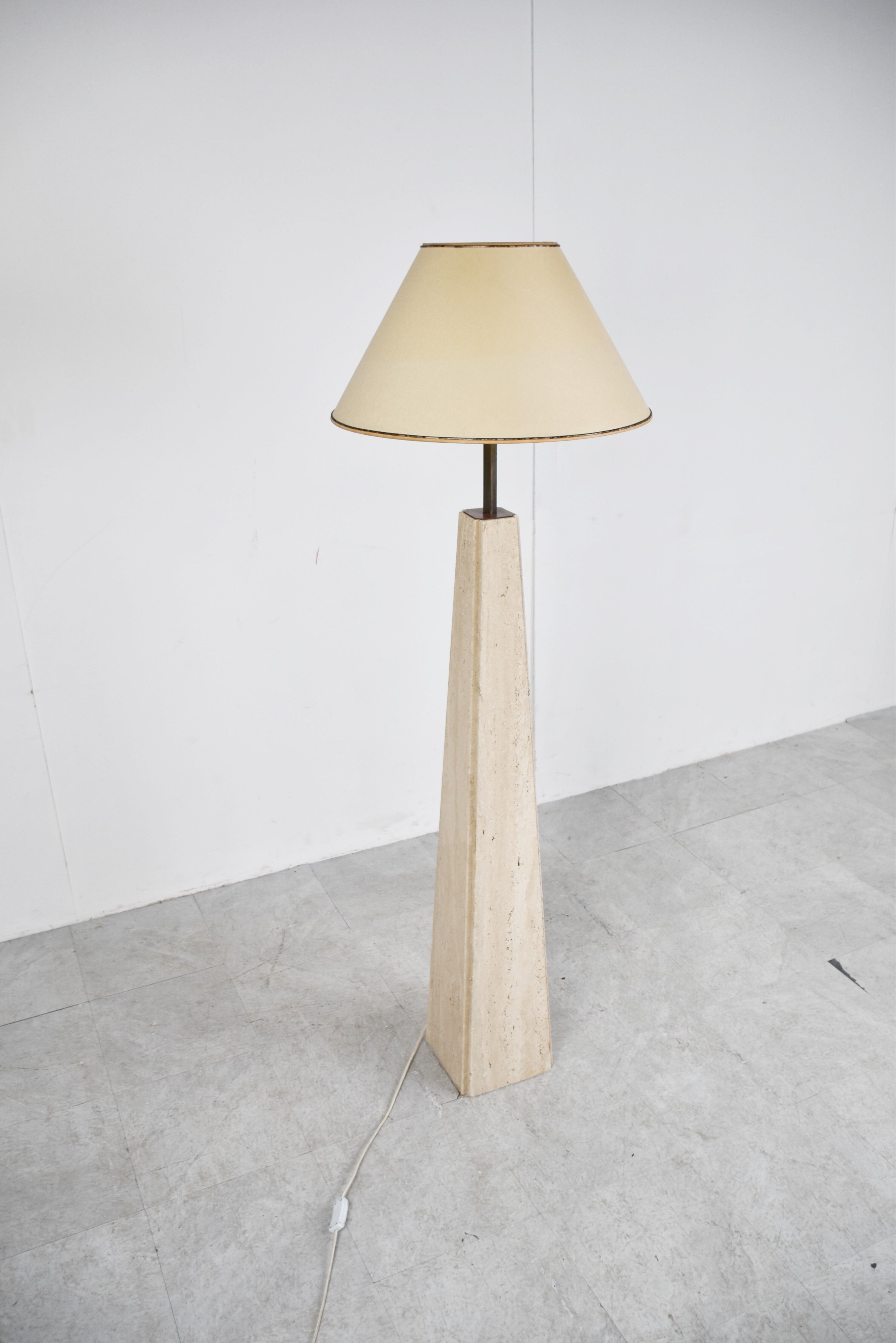 Conical travertine and brass floor lamp, 1970s by Camille Breesch