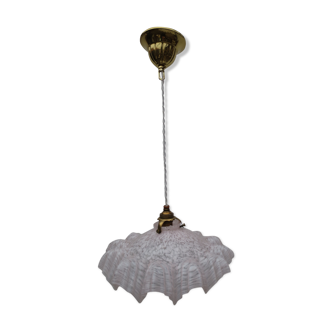 Ancienne  suspension, abat- jour rose Clichy