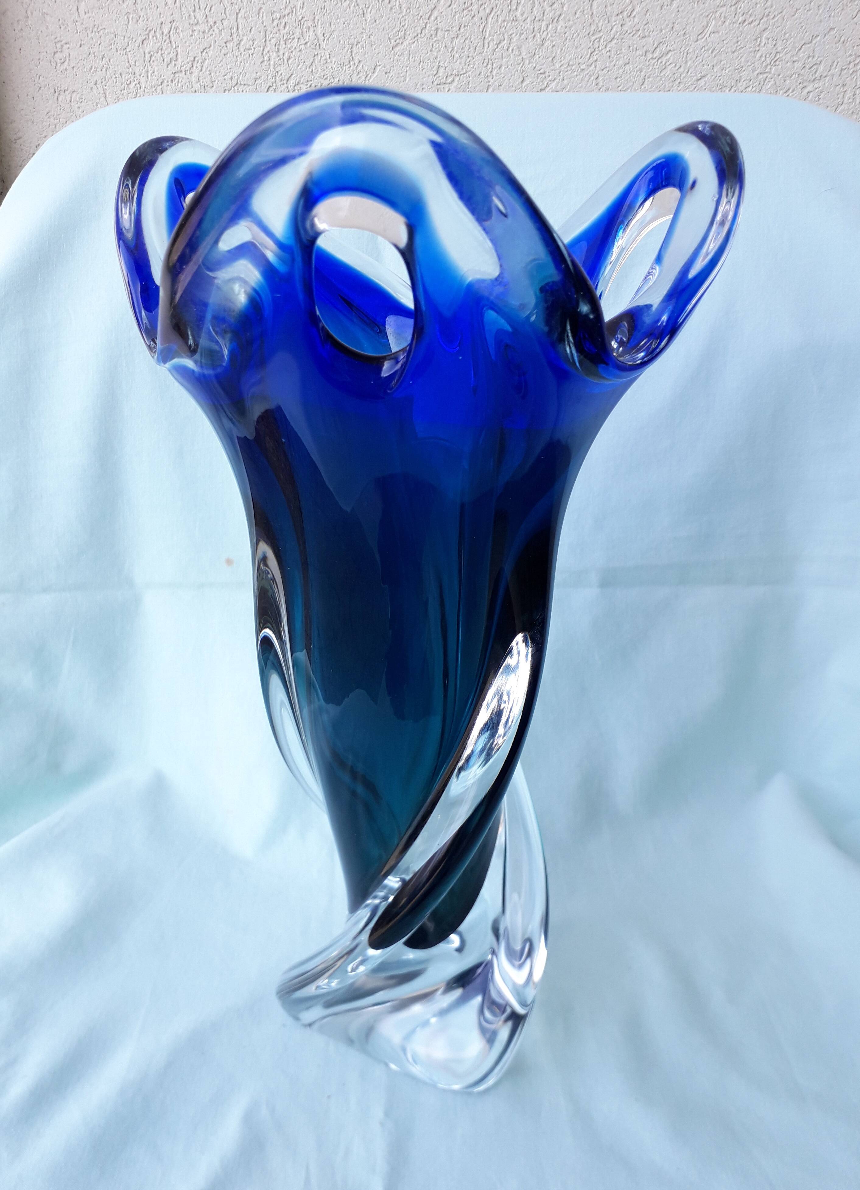 Blue glass vase in Murano style