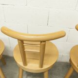Set of 3 minimalist chairs in light wood, 1980s Italy