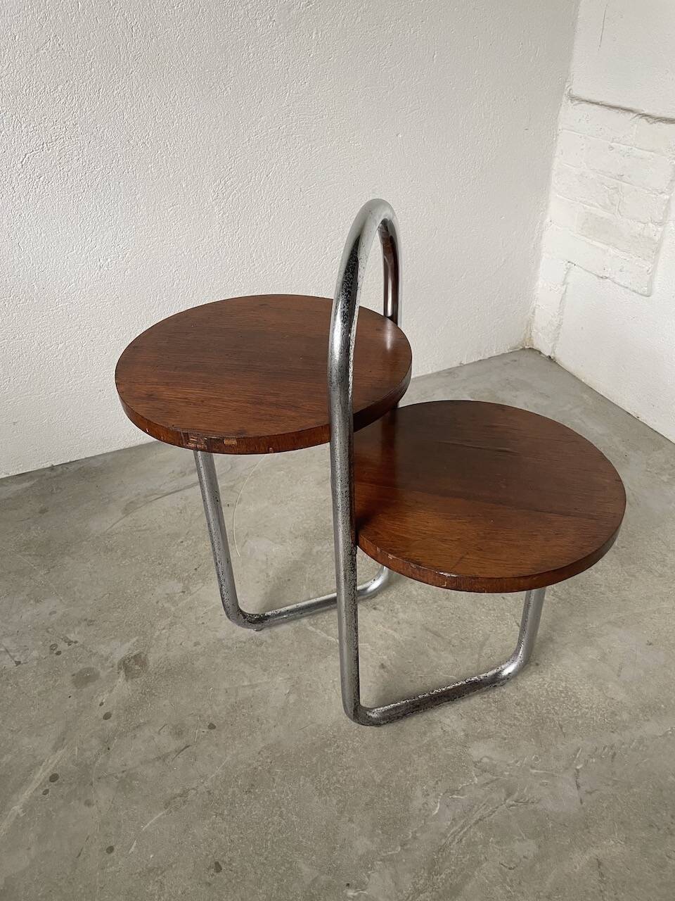 Sellette console art déco Bauhaus bois et chrome