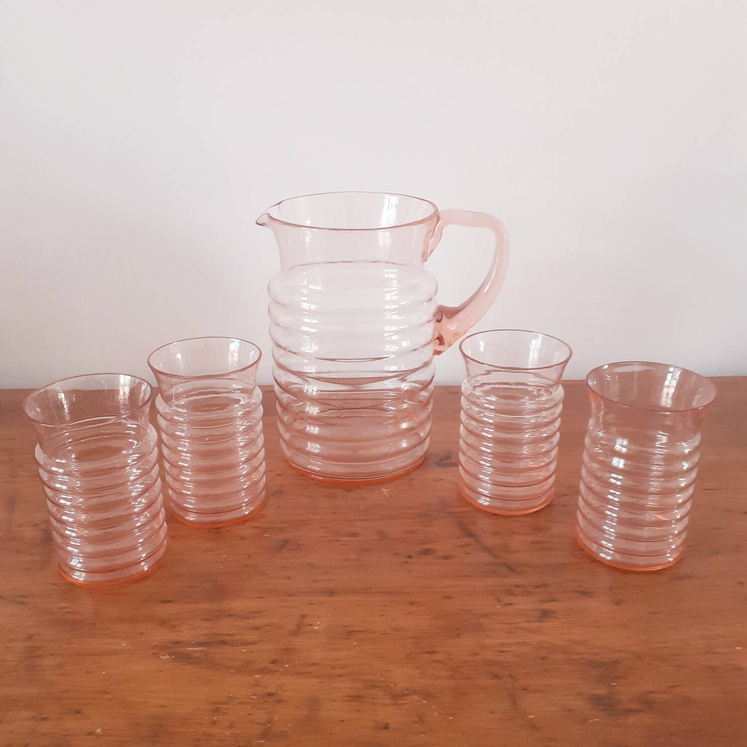 Pink glass orangeade set