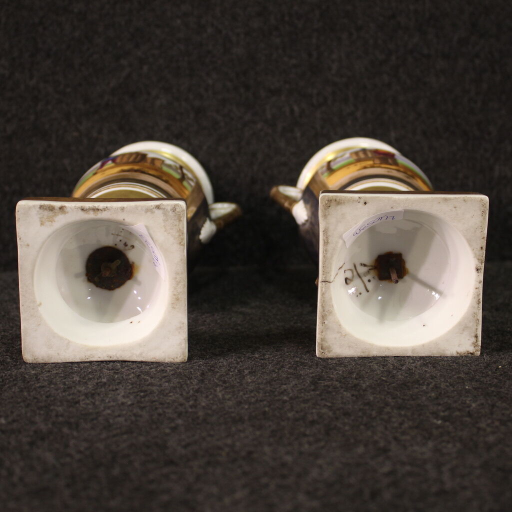 Pair of French XIXth century hand painted ceramic vases