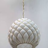 Modern Brass and Caged Murano Glass Large Pendant Lamp Fontana Arte Style