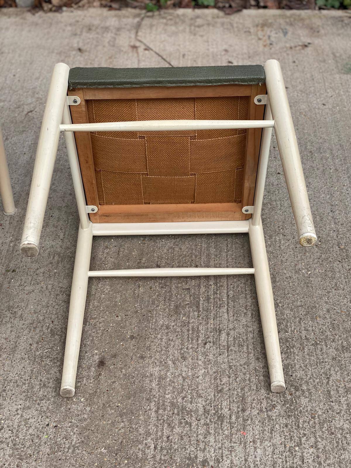 3 Scandinavian Baumann style chairs, steel and white and dark green crocodile leather