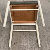 3 Scandinavian Baumann style chairs, steel and white and dark green crocodile leather