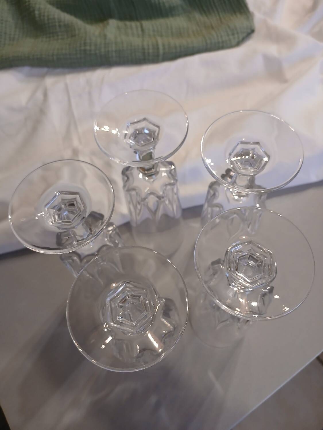 5 antique crystal flutes