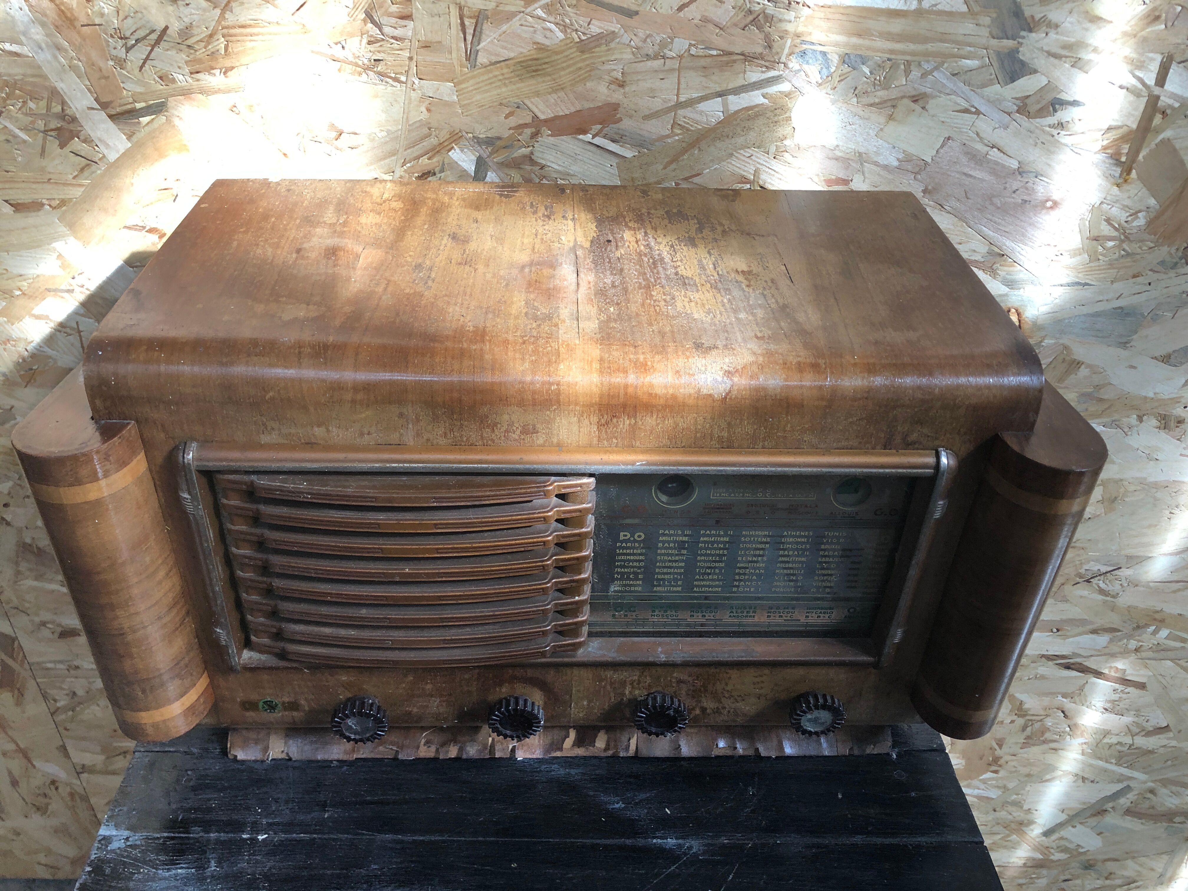 Old Radio TSF CRISLER Wood + Bakelite Buttons Vintage Hifi Decoration