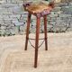 Set of 2 vintage high stools in cowhide and wood