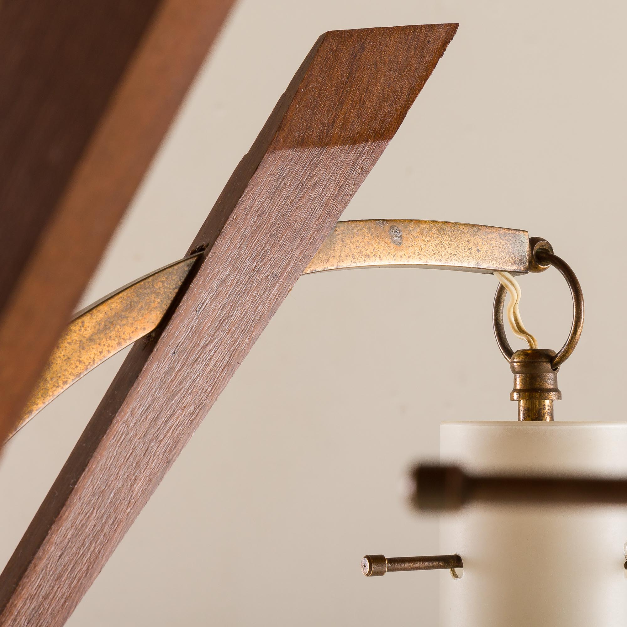 Italian mid-century Murano glass and teak chandelier attributed to Stilnovo, 1960s