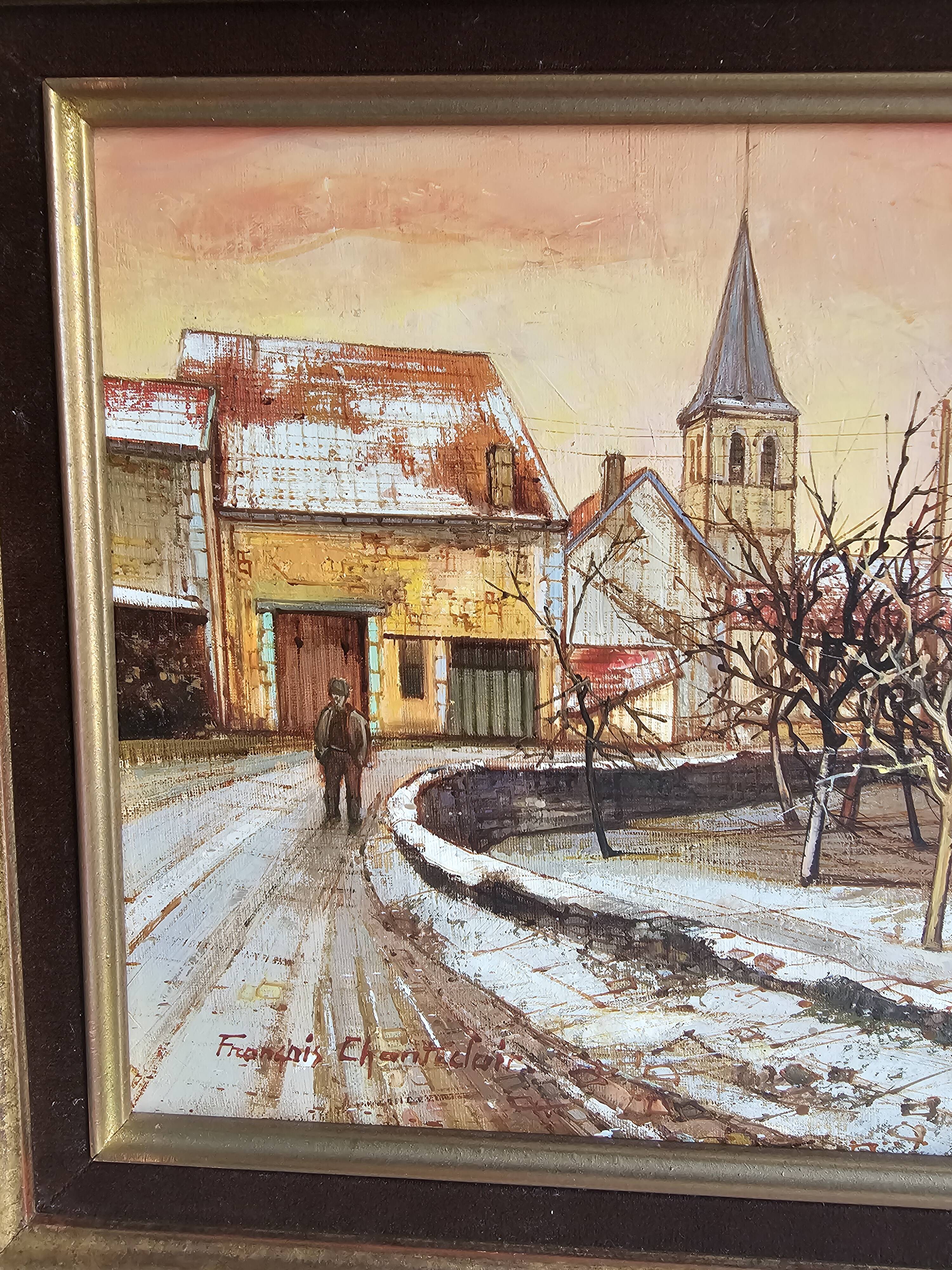 Oil Painting Landscape of a Snowy Village by Francois Chanteclair