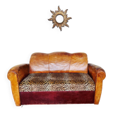 Art Deco club sofa in leather and leopard print