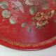 Antique Napoleon III Round Sheet Metal Tray - Flower Painting