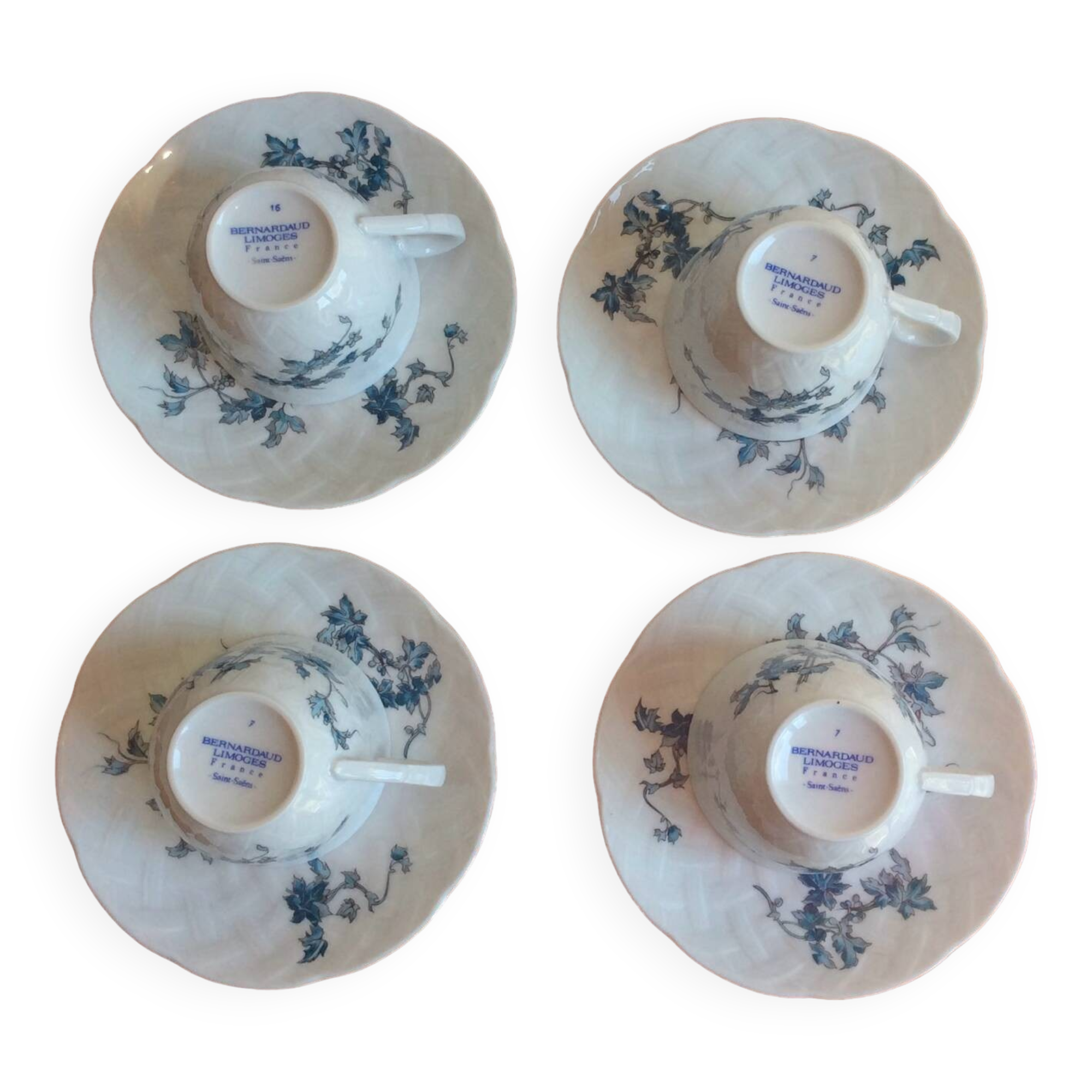 Set of 4 cups and 4 saucers limoges porcelain bernardaud